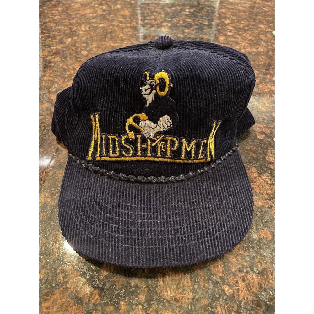 Vintage Navy Midshipmen Snapback Hat Baseball Trucker Cap Corduroy Cord Blue